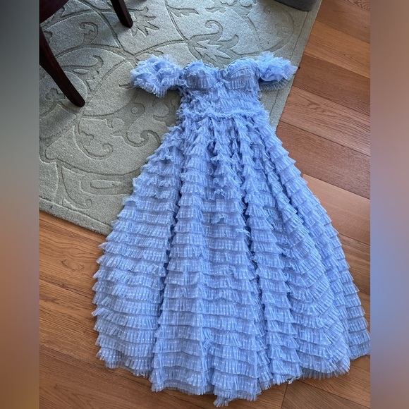 Blue Ruffle Maxi Dress - Picture 3 of 10